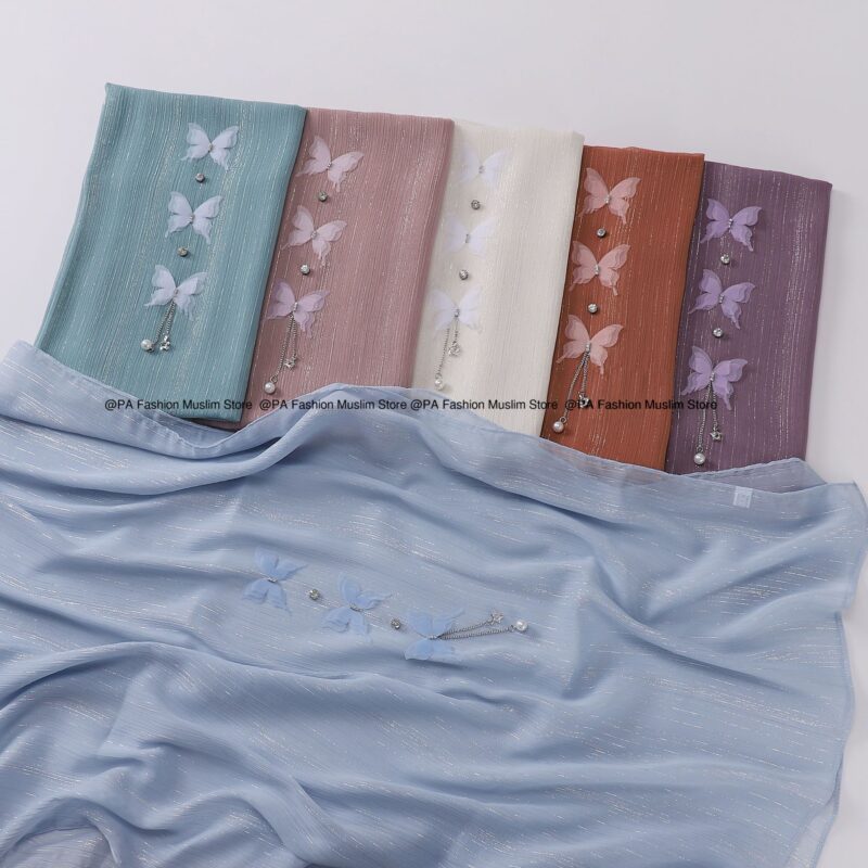 New Silver Wrinkled butterfly Long Scarf​ Headscarf Muslim