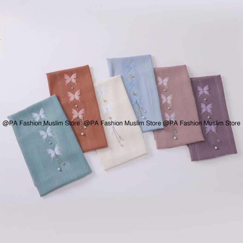 New Silver Wrinkled butterfly Long Scarf​ Headscarf Muslim - Image 10