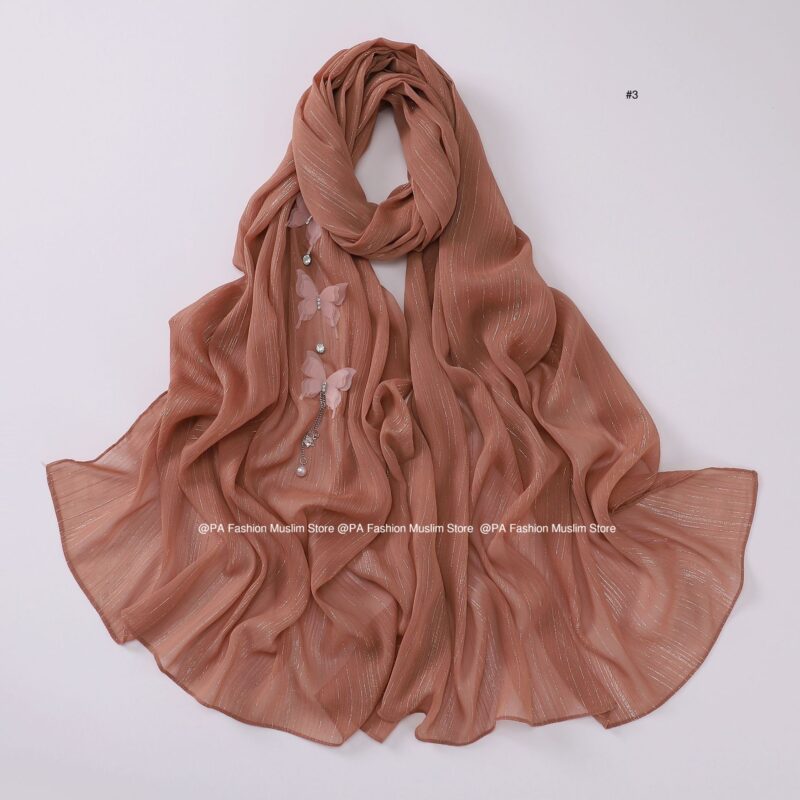 New Silver Wrinkled butterfly Long Scarf​ Headscarf Muslim - Image 8