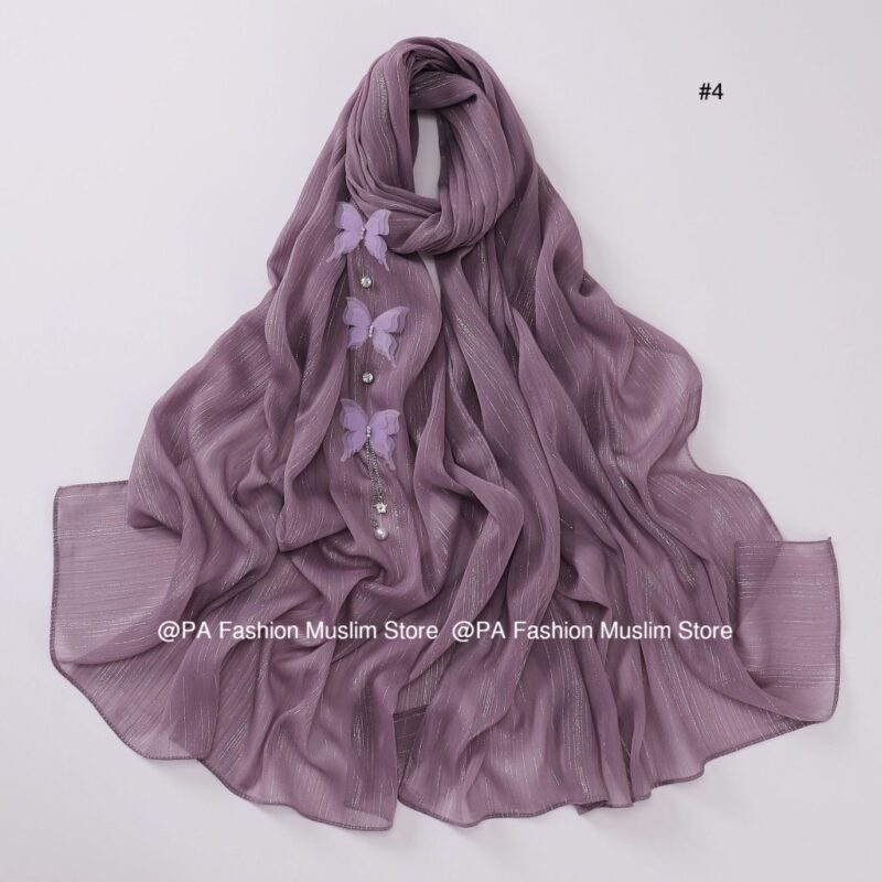New Silver Wrinkled butterfly Long Scarf​ Headscarf Muslim - Image 7