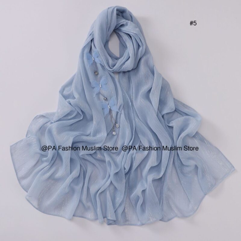 New Silver Wrinkled butterfly Long Scarf​ Headscarf Muslim - Image 6