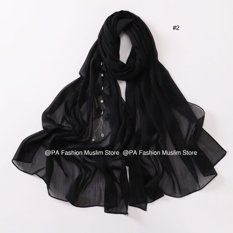 New Silver Wrinkled butterfly Long Scarf​ Headscarf Muslim - Image 3