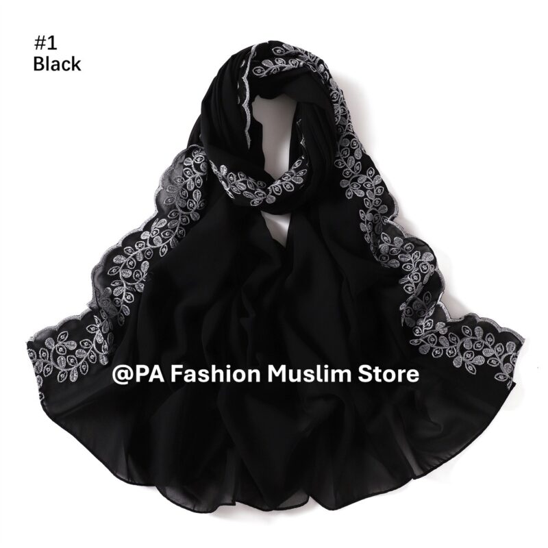 Elegant Embroidered Chiffon Scarf for Modest Fashion - Image 2