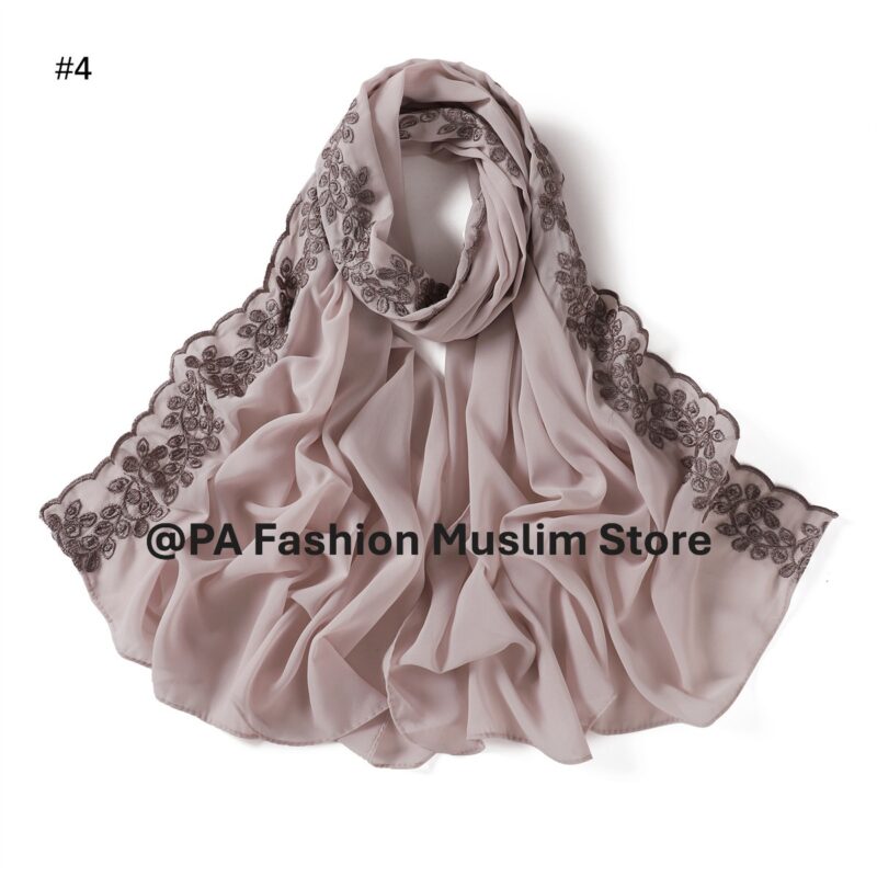 Elegant Embroidered Chiffon Scarf for Modest Fashion - Image 3