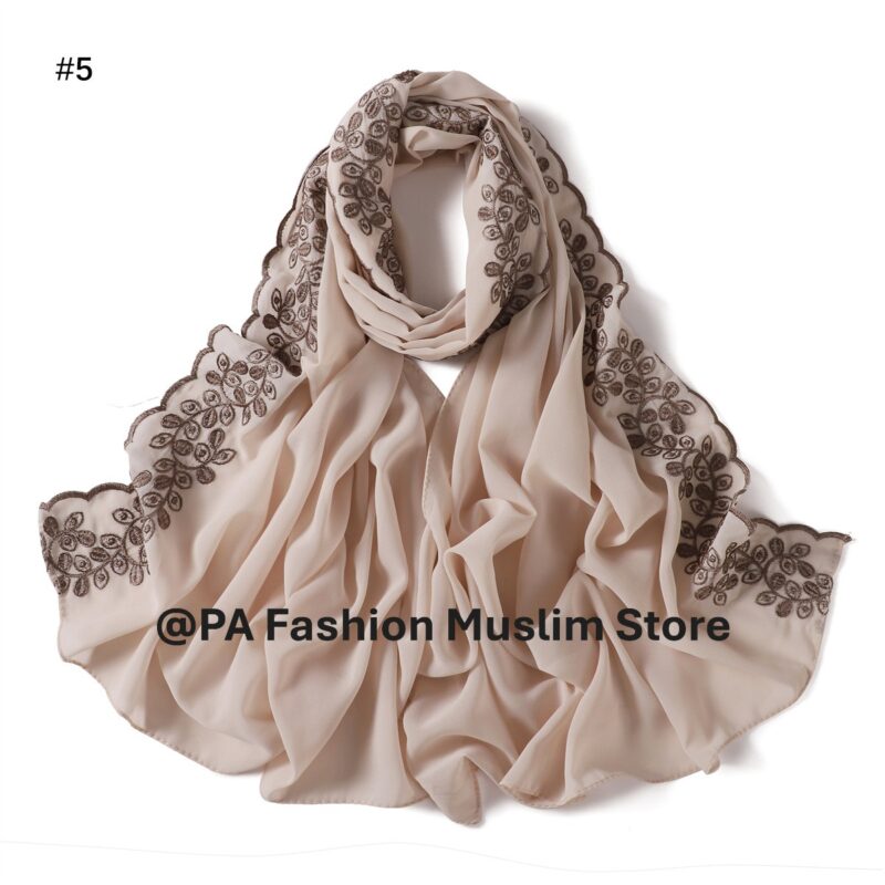 Elegant Embroidered Chiffon Scarf for Modest Fashion - Image 4