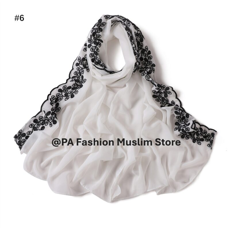 Elegant Embroidered Chiffon Scarf for Modest Fashion - Image 5
