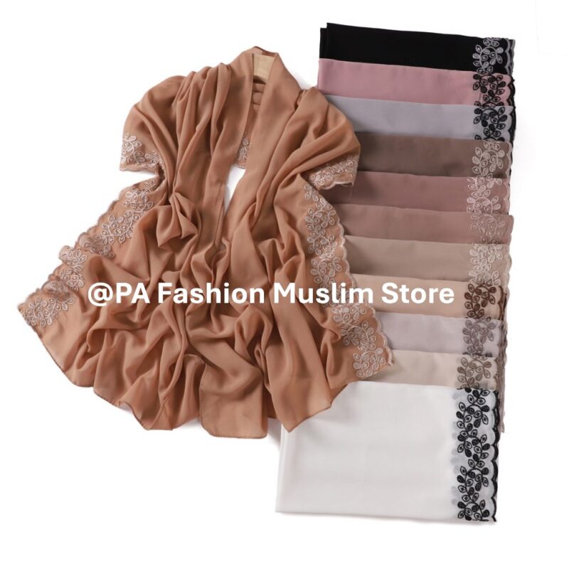 Elegant Embroidered Chiffon Scarf for Modest Fashion - Image 6