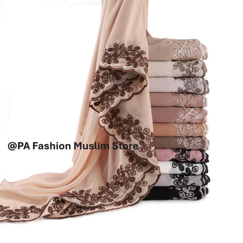 Elegant Embroidered Chiffon Scarf for Modest Fashion - Image 7