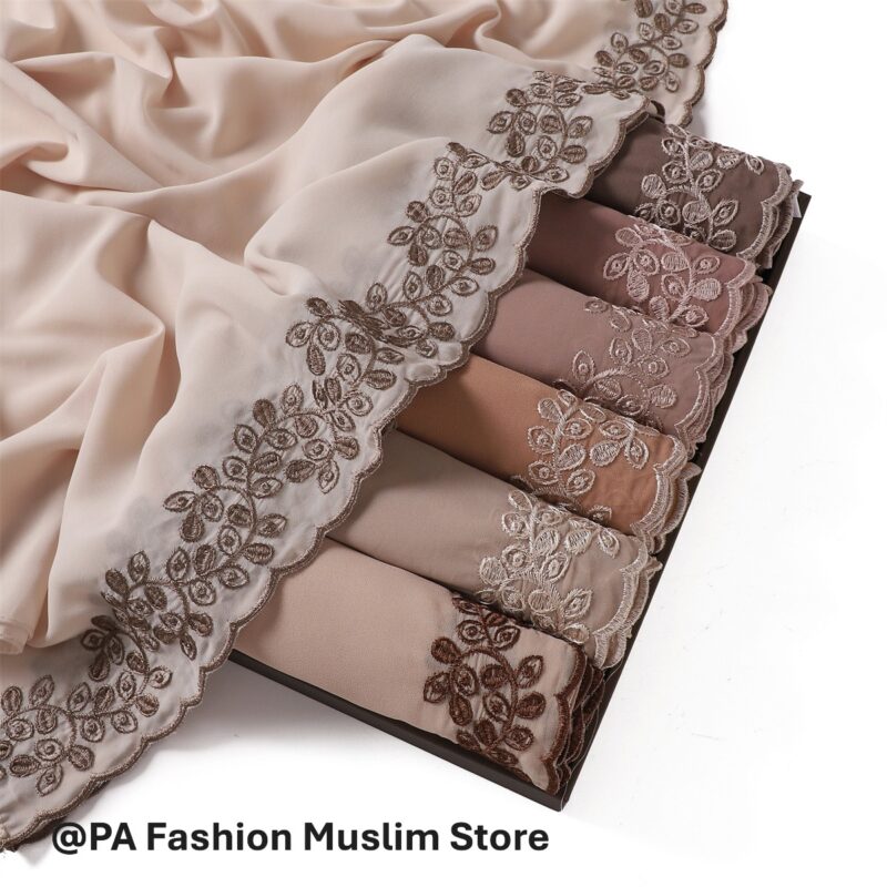 Elegant Embroidered Chiffon Scarf for Modest Fashion - Image 8