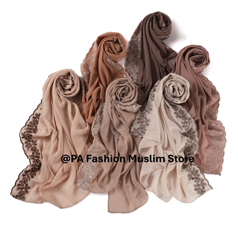 Elegant Embroidered Chiffon Scarf for Modest Fashion
